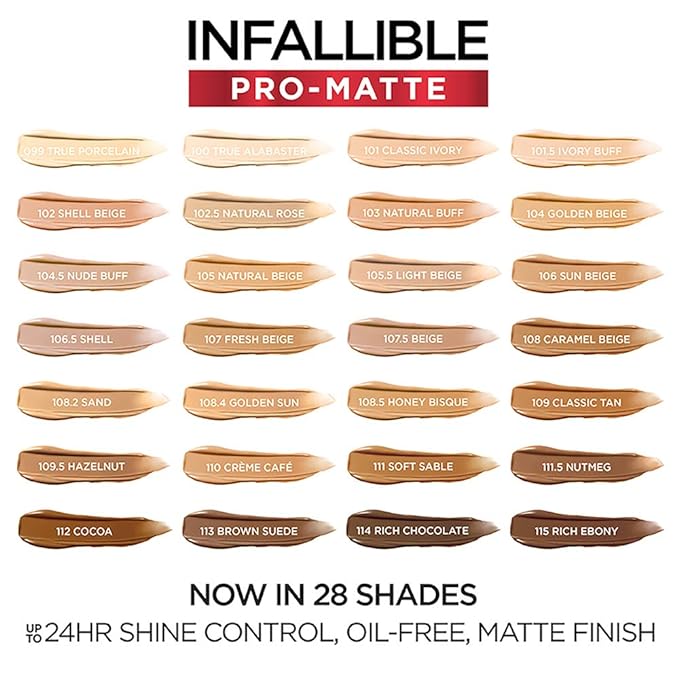 L'Oreal Paris Cosmetics Makeup Infallible Pro-Matte Liquid Longwear Foundation, True Porcelain, 1 fl oz.-VivaGrace Women