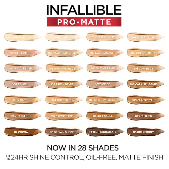 L'Oreal Paris Cosmetics Makeup Infallible Pro-Matte Liquid Longwear Foundation, Sun Beige, 1 fl oz-VivaGrace Women
