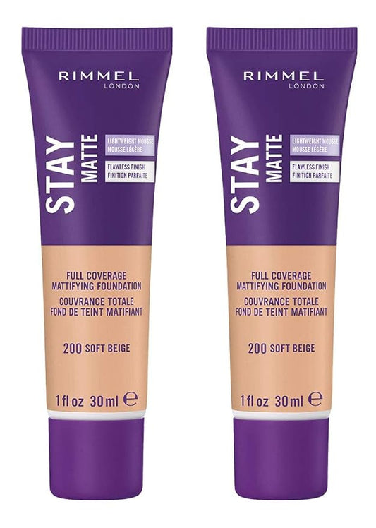 Rimmel Stay Matte Liquid Foundation, Soft Beige, 1 Fl Oz, Pack of 2-VivaGrace Women