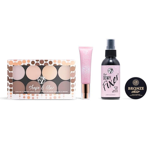 W7 Shape & Glow Makeup Set - Dewy Finish - 4 Product Set - Bronze, Contour & Secure