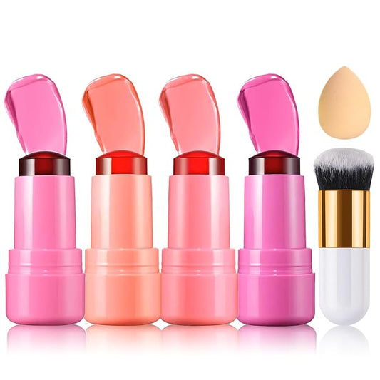 4PCS Cooling Water Jelly Tint Blush Stick for Cheeks,Multi-use Jelly Lip and Cheek Tint Stain,Moisturizing Natural Jelly Blush Stick,Buildable Watercolor Finish - Cruelty Free-VivaGrace Women