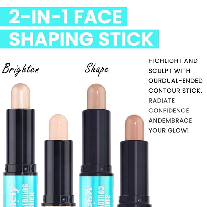 evpct 2in1 Face Shaping & Contouring Stick Cream Contour Concealer Bronzer Stick Makeup Kit for Beginner Face Highlighter Makeup Stick contorno maquillaje de maquillaje, NEW Fair + ORIGINAL Light-VivaGrace Women