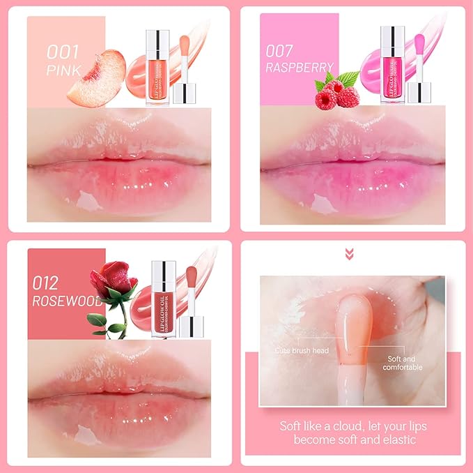 3 Set Lip Oil Hydrating Tinted Lip Balm, Plump Lip Gloss Lip Care Transparent Toot Lip Oil Tinted, Glass Lip Glow Oil Fresh Texture & Non-sticky, Nourishing Repairing Lightening Lip Lines Lip Care Products-VivaGrace Women