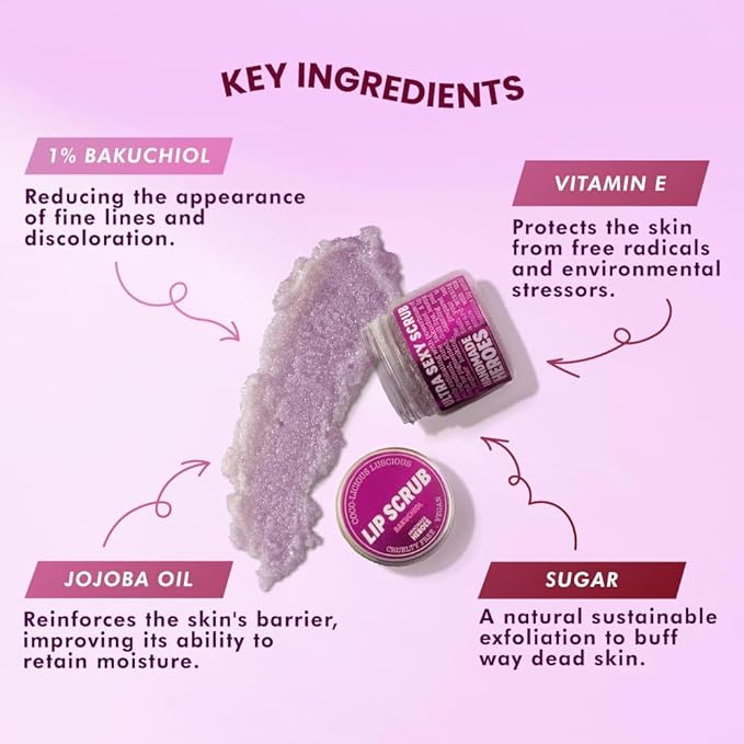 Handmade Heroes Bakuchiol Lip Scrub 1 fl oz | Deep Conditioning Lip Plumper Helps Reduce Fine Lines and Wrinkles Appearance | 100% Cruelty Free Vegan | Lip Care for Luscious Lips-VivaGrace Women