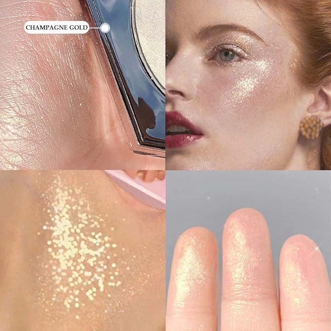 Shimmer Pearl Champagne Gold Highlighter Makeup Contour Palette,Face Illuminator Highlighter, Blush and Makeup Highlighter Bronzer Palette Highlighter+Makeup iluminadores Make Up (Dazzling)-VivaGrace Women