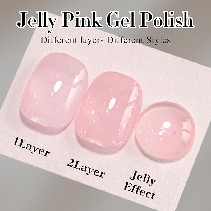 Double Rhythm Gel Polish Translucent Sheer Neutral Natural Light Milky Same Color Same Bottle 15ML Jelly Polish Art DIY at Home (Milky Pink Glitter-A1379)-VivaGrace Women