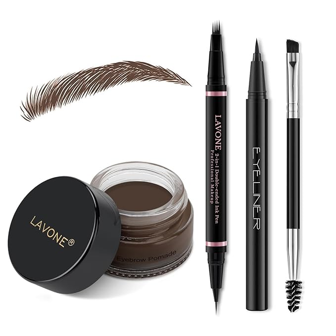 Eyebrow Pencil Makeup Kit, with Waterproof 2-IN-1 Microblading Eyebrow Pen, Eyebrow Pomade, Eyeliner and Dual-ended Eyebrow Brush, Brow Pencil Kit for Natural Eyebrows - Dark Brunette-VivaGrace Women