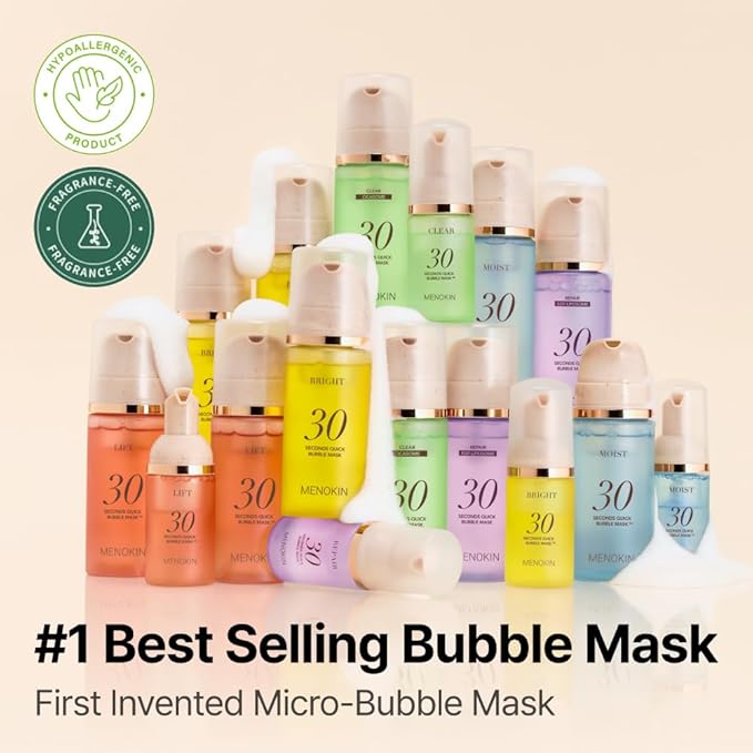 MENOKIN 30 Seconds Quick Bubble Mask [BRIGHT] - [Vitamin C] [Glutathione & Niacinamide] in Micro-bubbles for Dark Spots, Uneven Skin Tone, Korean Skin Care Essential, 70 Uses, 3.21 fl.oz-VivaGrace Women