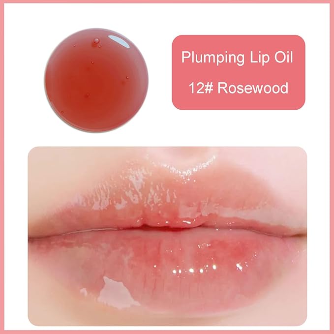 Hydrating Lip Glow Oil, Plumping Watery Lip Gloss, Refreshing Moisturizing Lip Oil Tinted Lip Balm, Lasting Nourishing Revitalizing Lip Tint Lip Care (12# Rosewood)-VivaGrace Women