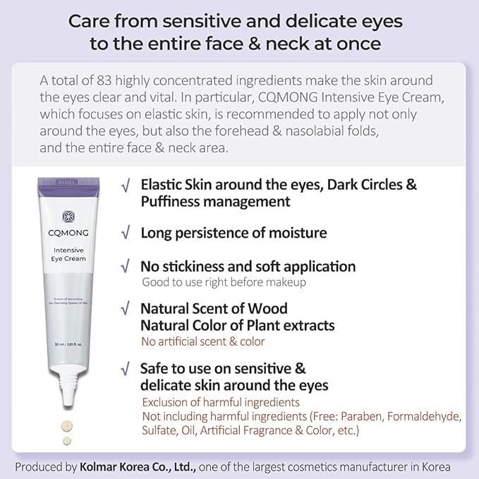 Intensive Eye Cream 1.01 fl oz for hydrating, wrinkles, elastic skin, dark circles, puffiness, fine lines, eye bags under eyes | Hyaluronic Acid, Collagen, Peptide | Korean skincare-VivaGrace Women