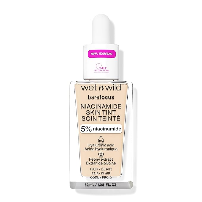 wet n wild Bare Focus Skin Tint, 5% Niacinamide Enriched, Buildable Sheer Lightweight Coverage, Natural Radiant Finish, Hyaluronic & Vitamin Hydration Boost, Cruelty-Free & Vegan - Fair-VivaGrace Women