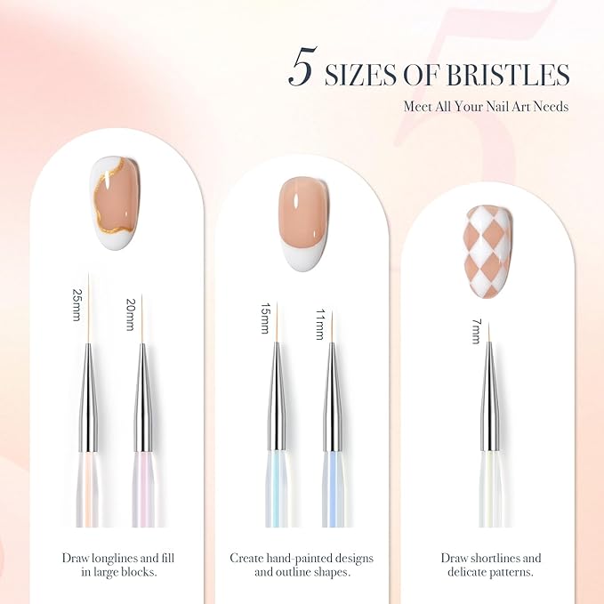 GAOY 5Pcs Nail Art Liner Brushes, Professional Painting Art Pen Set, Nail Design Tools for French Liner, Thin Details and Fine Drawing-VivaGrace Women