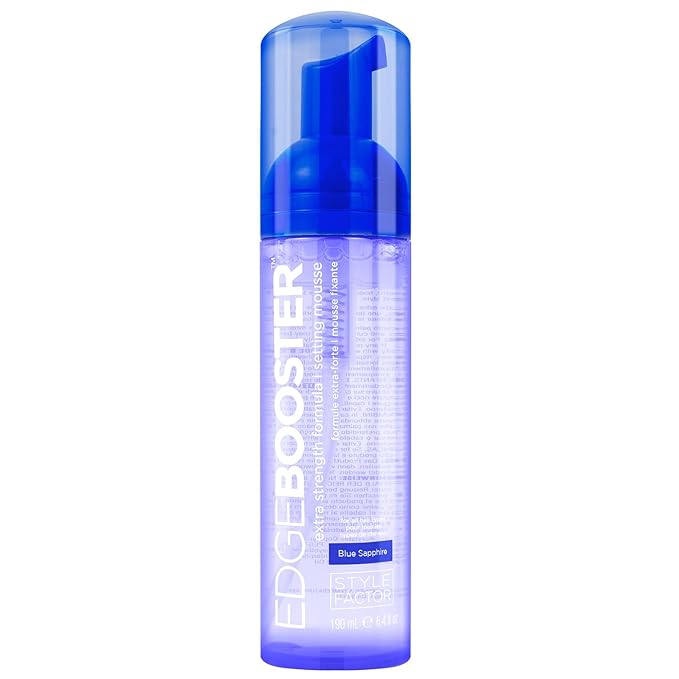 Style Factor EDGE BOOSTER Extra Strength Setting Mousse – Frizz Control, Extra Volume, and Conditioning – 6.4oz Blue Sapphire Mousse for Curly Hair-VivaGrace Women