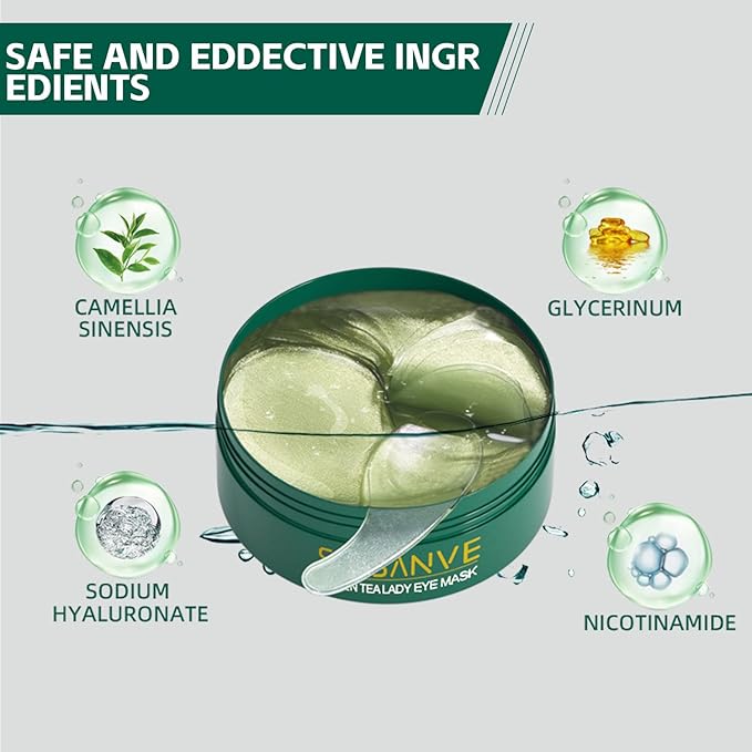 Under Eye Mask,30 pairs Green Tea Extract Anti-Aging Under Eye Mask, Firming Eye Mask, Green Tea Eye Patches,for Eye Moisturizing Dark Circles, Wrinkles, Fine Lines, Under Eye Bags-VivaGrace Women