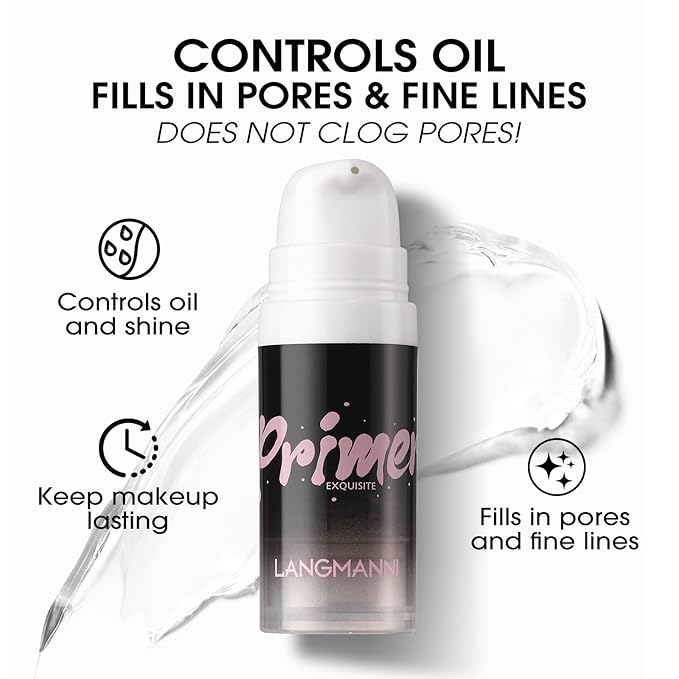 LANGMANNI Matte Grip Face Primer, Transparent Skin Perfecting Hydrating Primer,Unique Smooth Gel-Based Primer Essential For Longlasting Perfection Face Makeup (0.33 Fl Oz, 2)-VivaGrace Women