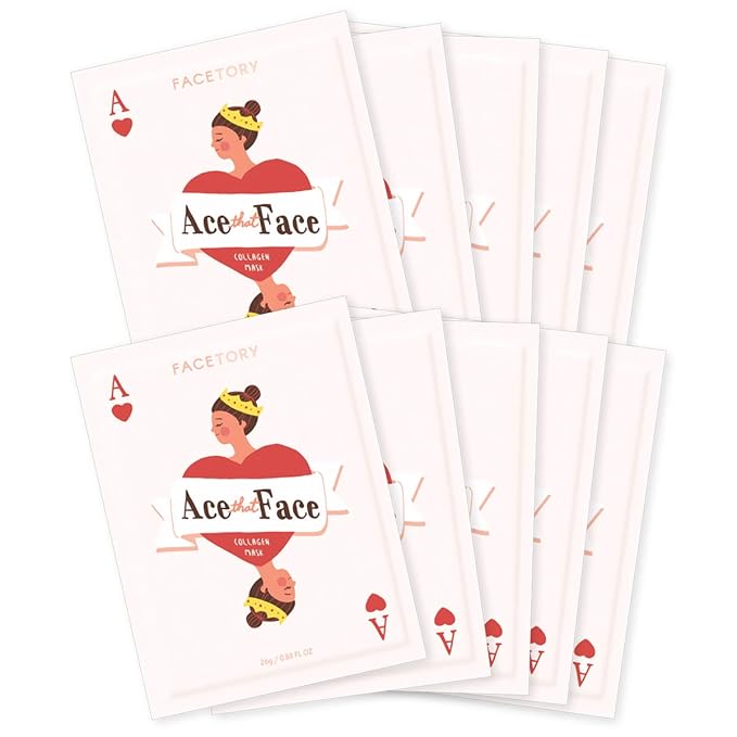 FACETORY K Beauty Face Mask Skin Care - ACE THAT FACE FIRMING COLLAGEN Sheet Mask with Collagen & Mushroom Extract | For Plump and Glowing Skin (10 Pack)-VivaGrace Women