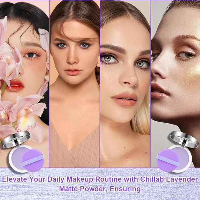 2PCS Oil Control Face Pressed Powder，zxbaers Chillab Lavender Matte Powder，Matte Smooth Setting Powder Makeup, Waterproof Long Lasting Finishing Powder, Flawless Lightweight Face Cosmetics-VivaGrace Women