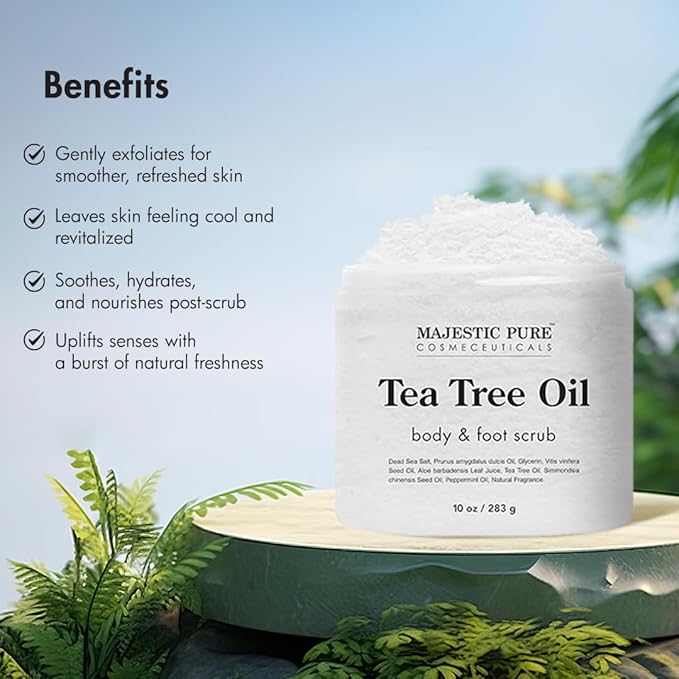MAJESTIC PURE Tea Tree Foot & Body Scrub with Tea Tree Oil, Exfoliating Salt Scrub to Exfoliate & Moisturize Skin, Deep Cleansing - 10 oz-VivaGrace Women