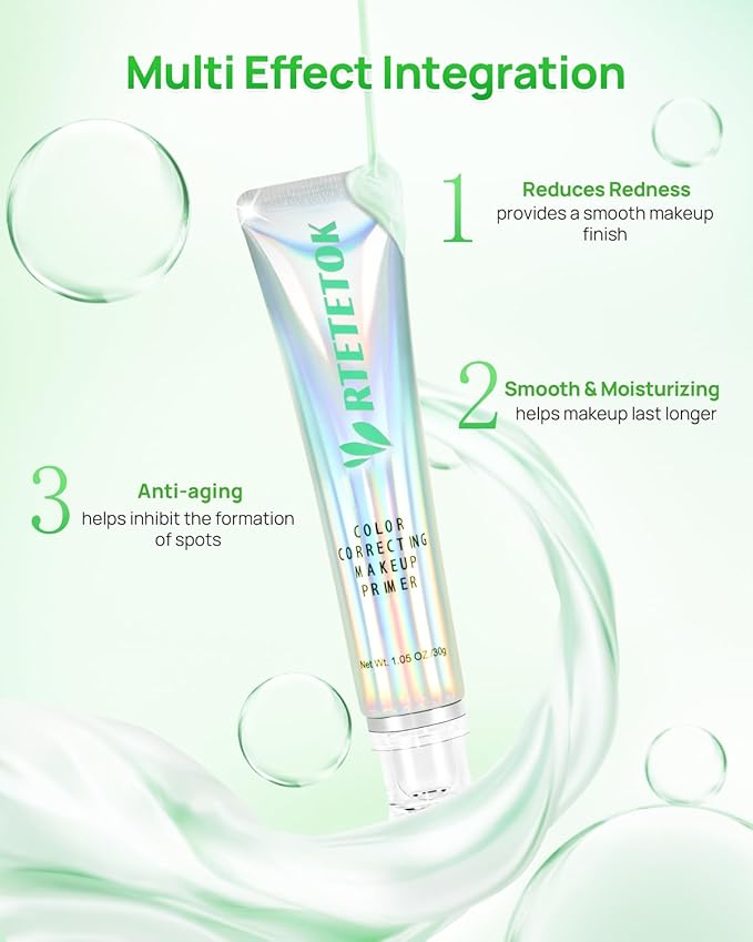 Green Primer Color Correcting for Face Before Makeup, Smoothing Primer Color Corrector for Redness, Brightening Base Makeup for Combination Skin-VivaGrace Women