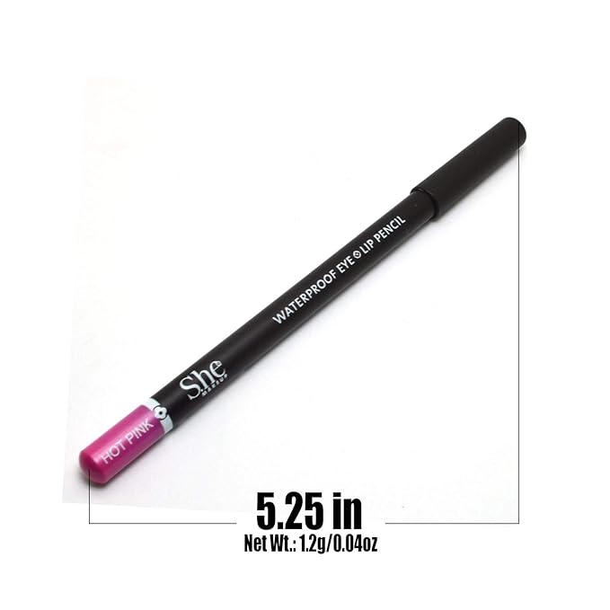Pick 1 Color Water Proof Eye & Lip Liner Pencil Eyeliner Lipliner 0.04 oz / 1.2g + Zipper Bag (WP08 : HOT PINK)