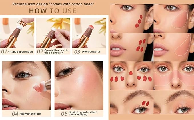 Liquid Blush Beauty Wand, Cream Blush Stick,Face Concealer Contouring Shaping,Long Lasting & Smooth Natural Matte Finish,with Cushion Applicator Attached Easy to Blend.(02# Peach Pink)-VivaGrace Women