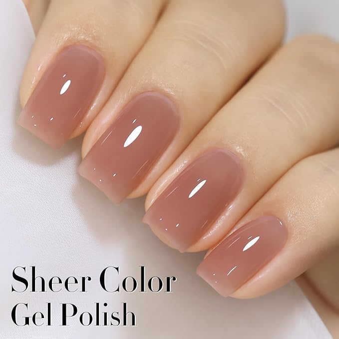 Double Rhythm Translucent Gel Polish Sheer Neutral Natural Light Milky Same Color Same Bottle 15ML Jelly Nail Polish Nail Art DIY at Home (Deep Nude-A1412)-VivaGrace Women