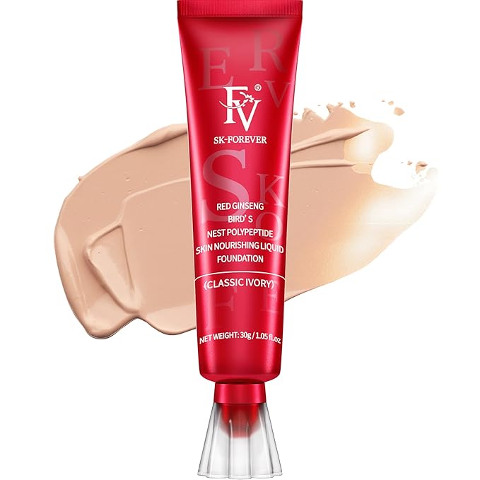 FV Waterproof Foundation with Medium Coverage, Oil-free & Long Lasting, Lightweight, Matte Foundation for Oily/Normal Skin, Sweat-resistant Liquid Makeup Foundation for Face, 30g, Classic Ivory-VivaGrace Women
