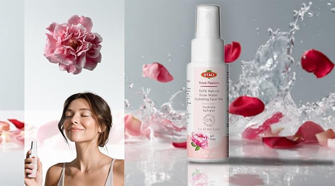 OTACI Rose Passion Face Mist Spray – 100% Natural Rose Water Hydrating Mist for Glowing, Refreshed Skin – Travel Size 50ml – Vegan, Alcohol-Free, for All Skin Types-VivaGrace Women