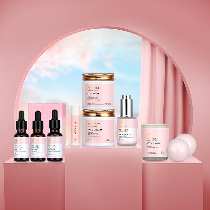 Mother's Day Gift, Spa Gifts 28pcs Rose Facial Skin Care Set for Women, Face Cream, Bath Oil, Serum, Shower Accessories - Bath and Body & Facial Kit - Birthday, Christmas, Valentine's, Bridal Shower-VivaGrace Women