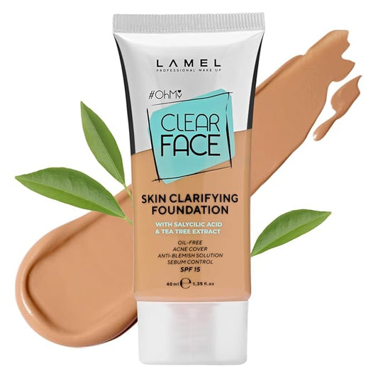 Lamel- Oh my Clear Face Foundation-405 Buff Beige | Contains tea tree extract and salicylic acid |Controls sebum production |Anti-blemish formula |Oil free foundation | 40ml-VivaGrace Women