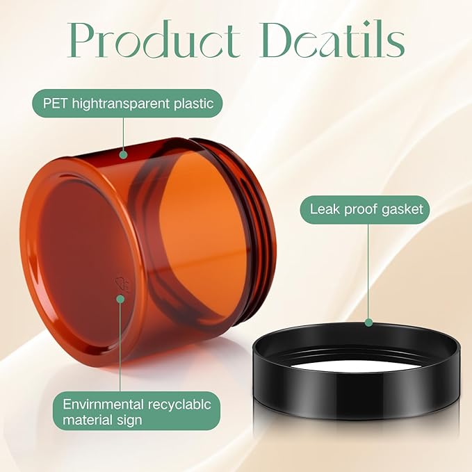 SATINIOR 24 Pieces Empty Clear Plastic Jars with Lids Round Storage Containers Wide Mouth for Beauty Product Cosmetic Cream Lotion Liquid Butter Craft and Food(Amber Lid,6 oz)-VivaGrace Women