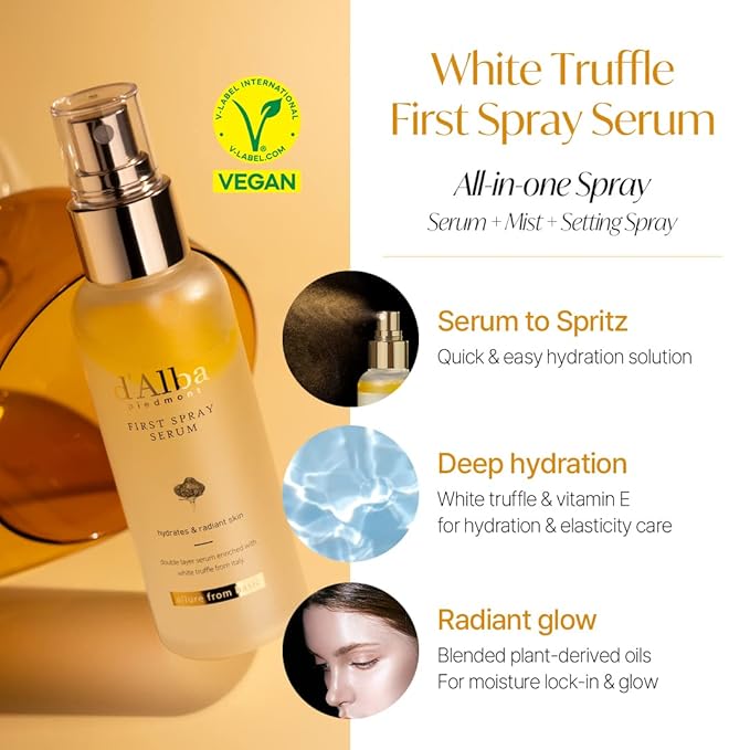 d'Alba Travel Essencial Gift Set, White Truffle First Spray Serum Full Size & Travel Size with Yellow Pouch, Korean Skin Care-VivaGrace Women