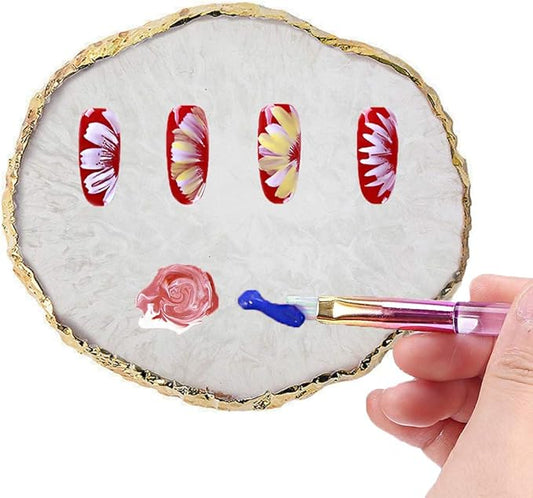 Kalolary Resin Stone Nail Art Palette, Nail Art Cosmetic Mixing Palette Color Mixing Pigment Plate Polish Holder Drawing Color Palette Nail Art Painting Gel Palette Manicure Tool (White)-VivaGrace Women