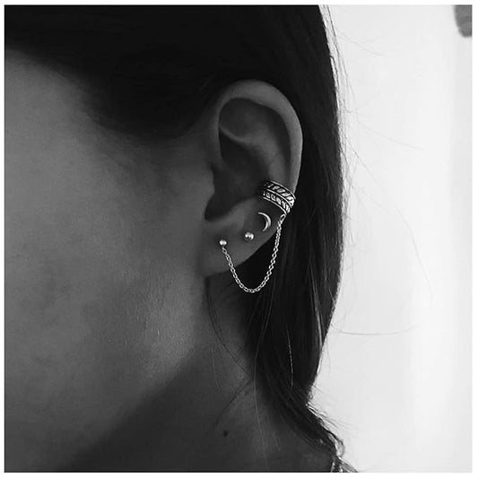 Bohemia Moon Cuff Chain Earrings Silver Chain Climber Dangle Earrings Tassel Chain Cartilage Earrings Chain Drop Dangle Earrings Set for Women and Girls-VivaGrace Women