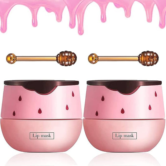 2PCS Bee Lip Balm Honey Lip Balm,Exfoliating Honey Pot Lip Balm Sleeping Lip Mask with Brush, Hydrating & Prevention Dry and Cracked, Lip Scrubs Exfoliator & Moisturizer-VivaGrace Women