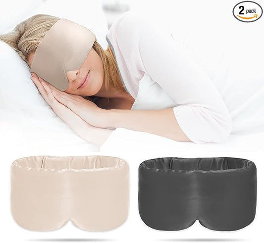 2pcs 100% Handmade Bamboo Sleeping Eye Mask for Women for Men,Night Masks,Organic Sleep Mask,Blockout Eye Mask for Sleeping,Large Size Adjustable (Apricot & Dark Grey)-VivaGrace Women