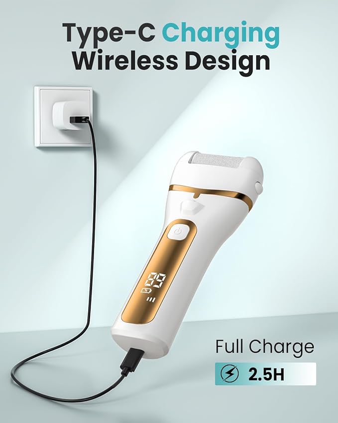 PUBOO Foot Callus Remover Electric 10000 RPM 3-Speed IPX7 Rechargeable Pedicure Kit for Hard Skin Women & Men. Portable Multi-Roller File Grinder Sander Scrubber with LED Display for Wet & Dry Feet-VivaGrace Women