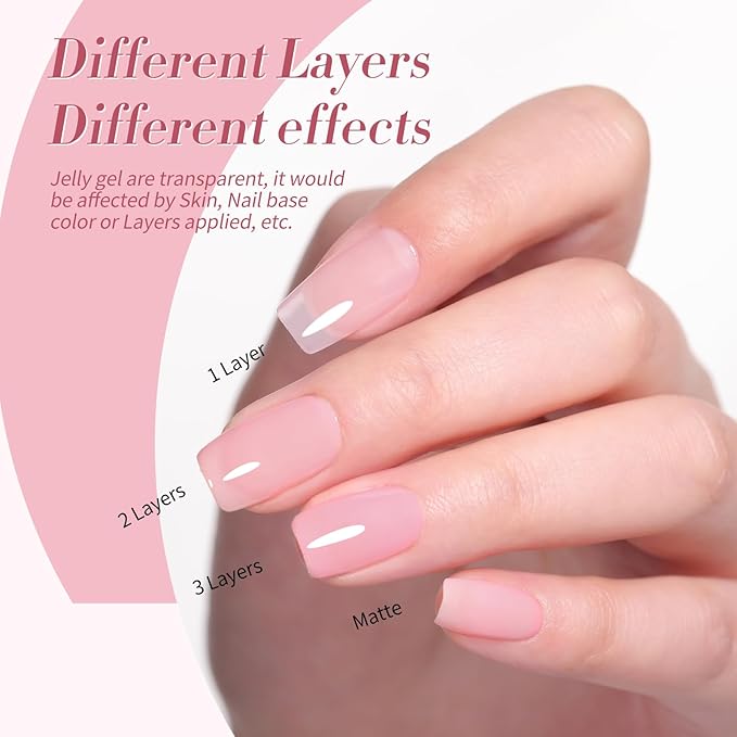 Born Pretty Jelly Pink Gel Nail Polish Set,Nude Pink Translucent Gel Polish,6 Transparent Sheer Colors Soak Off U V Light Cure Gel Polish Kit Nail Art Manicure DIY Kit Home Salon 7ML-VivaGrace Women