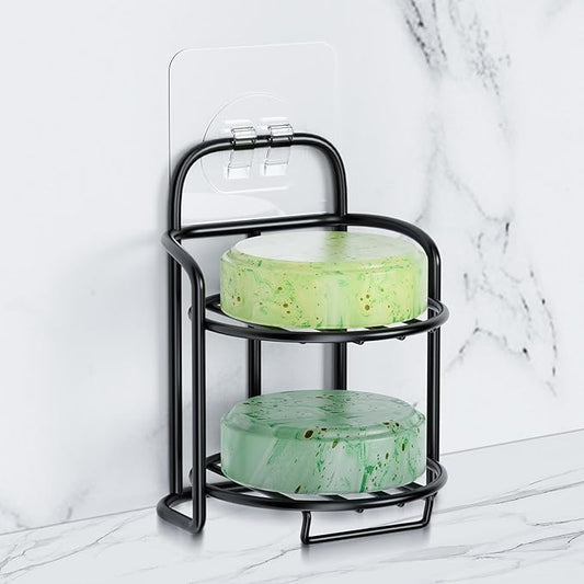 2-Tier Shower Soap Shampoo Bar Holder, Self Adhesive & Freestanding Draining Soap Dish Caddy for Bathroom Wall Accesories Decor Black-VivaGrace Women