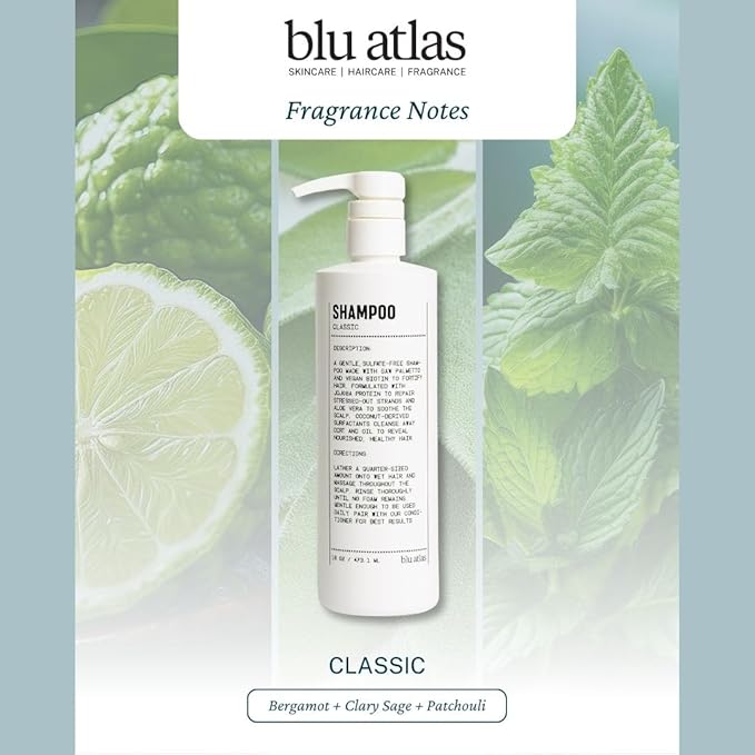 Blu Atlas Men's Natural Shampoo – Organic, Sulfate-Free, Paraben-Free – Deep Cleansing & Hydrating – Classic Scent (Bergamot, Sage, Patchouli) – Made in America– 16 oz-VivaGrace Women