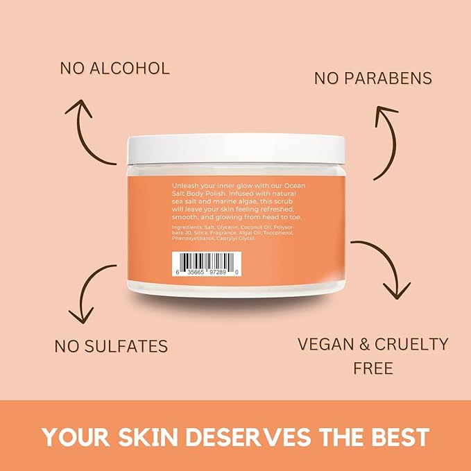 Sea Salt Body Scrub by Florida Suncare - Ocean Salt Body Polish Infused with Marine Algae - Exfoliating Face and Body Scrub - Facial Scrub Exfoliator to Tackle Acne (Coconut Mango, 12.1 oz)-VivaGrace Women