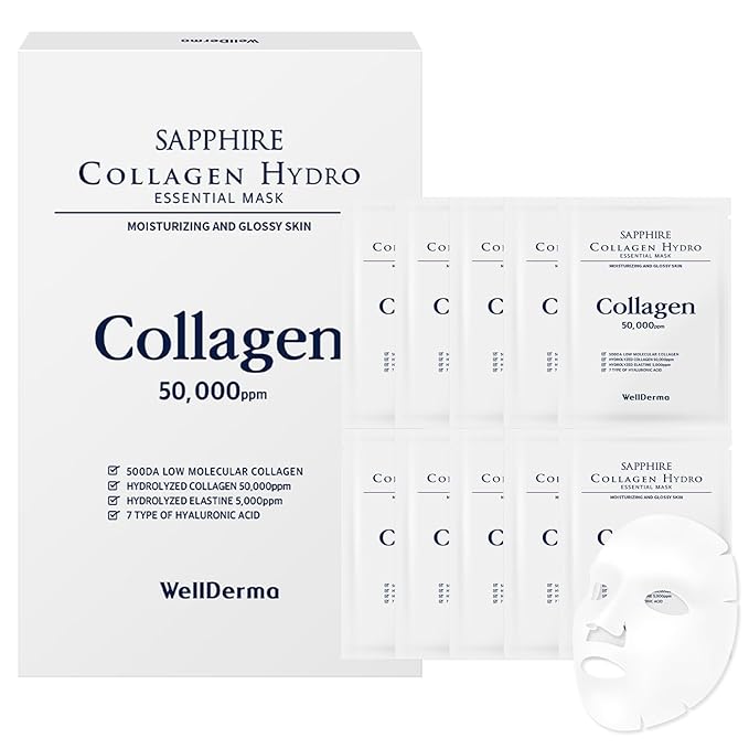WELLDERMA Sapphire Collagen Hydro Essential Mask 10 Sheets Skin Soothing Calming-VivaGrace Women