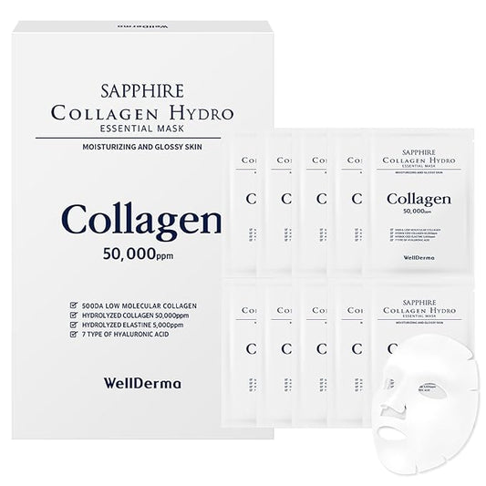 WELLDERMA Sapphire Collagen Hydro Essential Mask 10 Sheets Skin Soothing Calming-VivaGrace Women