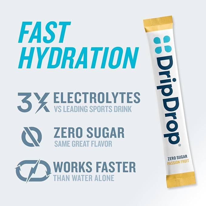 DripDrop Sugar Free Hydration Packets - Zero Passion Fruit - Single Serve Electrolytes Powder Drink Mix - Non-GMO, Gluten Free, Vegan - 32 Sticks-VivaGrace Women