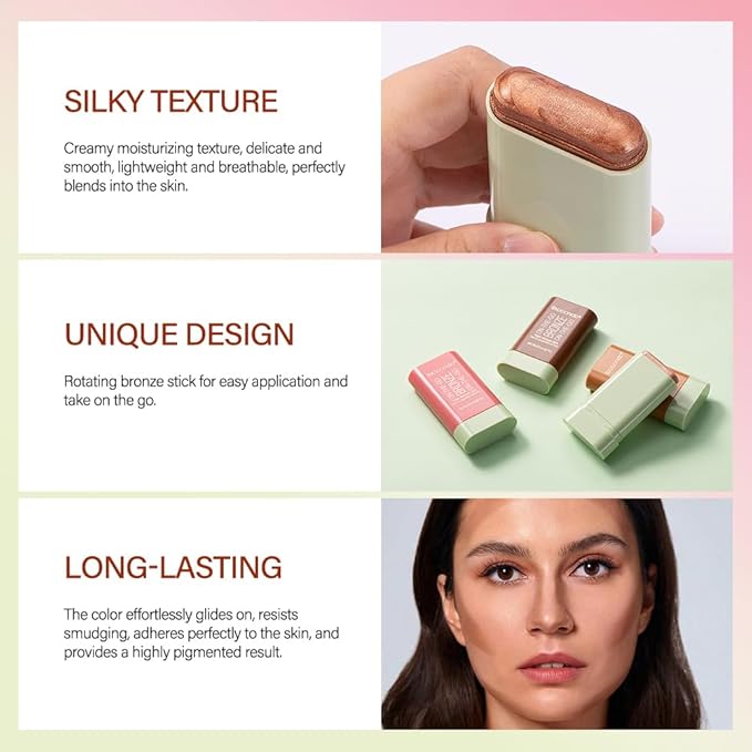 Cream Contour Stick, Face Shimmer Bronzer Stick, Blendable Natural Glow Highlighter Makeup Stick, Multi-Use Tinted Solid Moisturizer Stick,Body Face Illuminator Luminizer,02 Soft Glow-VivaGrace Women