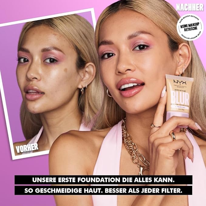 NYX PROFESSIONAL MAKEUP Bare With Me Blur Skin Tint Foundation Make Up with Matcha, Glycerin & Niacinamide - Light Neutral-VivaGrace Women