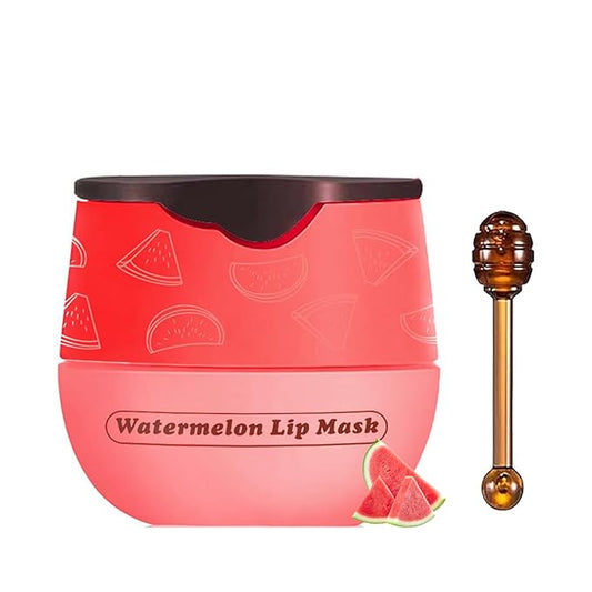 1 PCS Bee Lip Balm Lip Mask Honey Pot, Watermelon Moisturizing Sleeping Lip Mask Overnight with Sticks, Lip Balm Honey Pot Lip Balm Hydrating Prevention Dry and Crack Lip Scrubs Exfoliator-VivaGrace Women