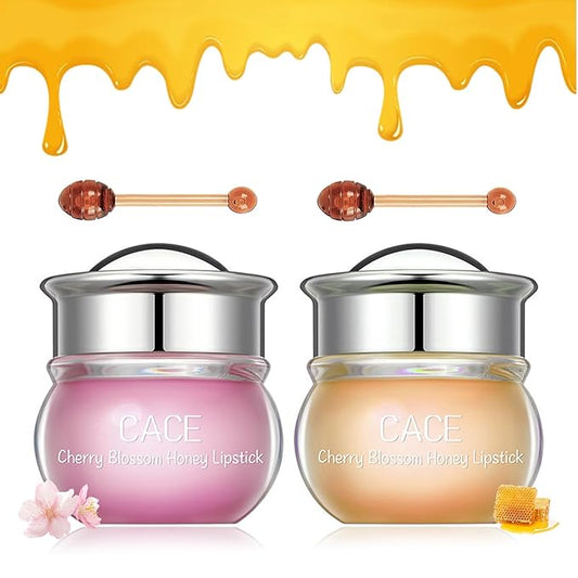 Moisturizing Cherry Blossom Honey Lip Oil Lipsticks,Hydrating Propolis Lip Sleeping Mask,Cherry Lip Balm Honey Pot Lip Mask, Prevent Dry&Cracked, Nourishing Repair Dry Crack Lipblam Lips Care-VivaGrace Women