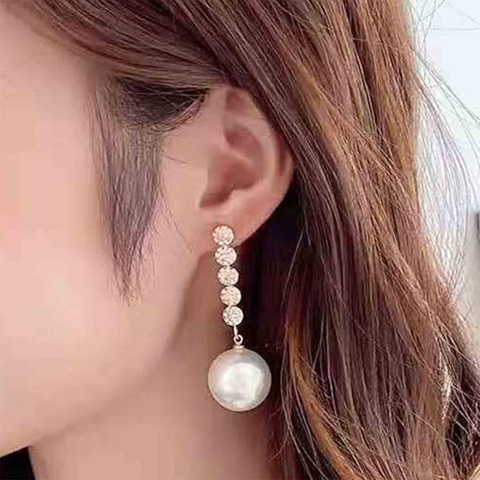 Vintage Pearl Drop Earring Gold Rhinestone Diamond Stud Earrings Cubic Crystal Earrings Wedding Pearl Earrings Jewelry for Women and Girls-VivaGrace Women