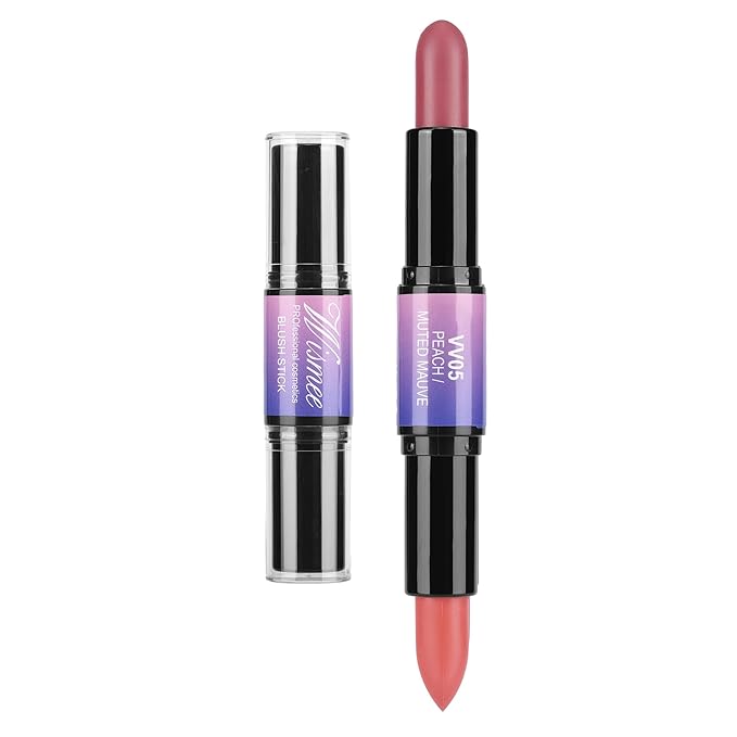 Dual-Ended Cream Blush Stick,Cream Blush Makeup Stick,Buildable Blush Stick for Cheeks Long Wearing,Easy Application,Lightweight Multi Stick,Plum & Peach-VivaGrace Women